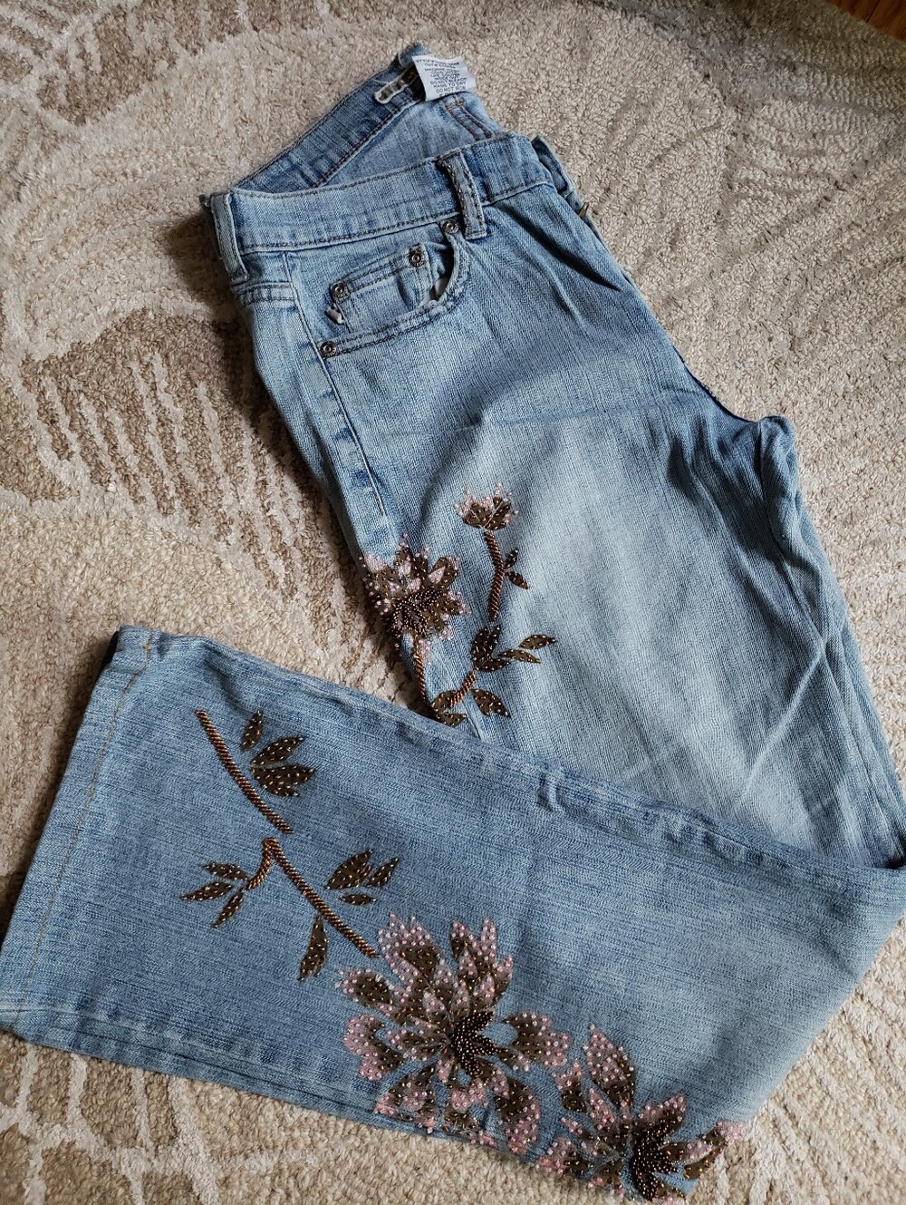 Cavaricci Light Blue Women's Embroidered Floral Jeans. Sz.8